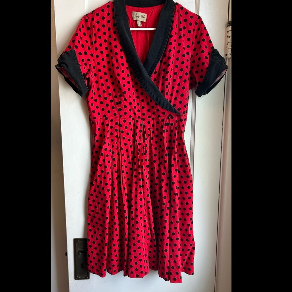 Lindy Bop Red and Black Polka Dot Midi Dress